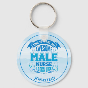 Persoonlijke Funny Male Nurse Blue Sleutelhanger