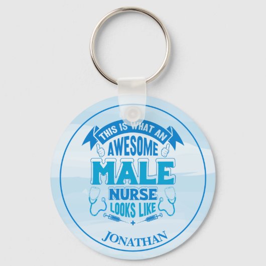 Persoonlijke Funny Male Nurse Blue Sleutelhanger (Voorkant)