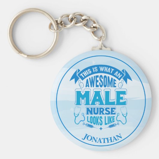Persoonlijke Funny Male Nurse Blue Sleutelhanger (Voorkant)