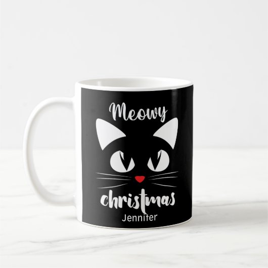 Persoonlijke Funny Meowy kerstMok Koffiemok (Links)