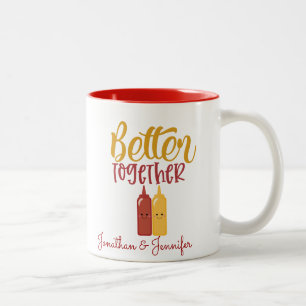 Persoonlijke Funny Mustard Ketchup Couple Tweekleurige Koffiemok