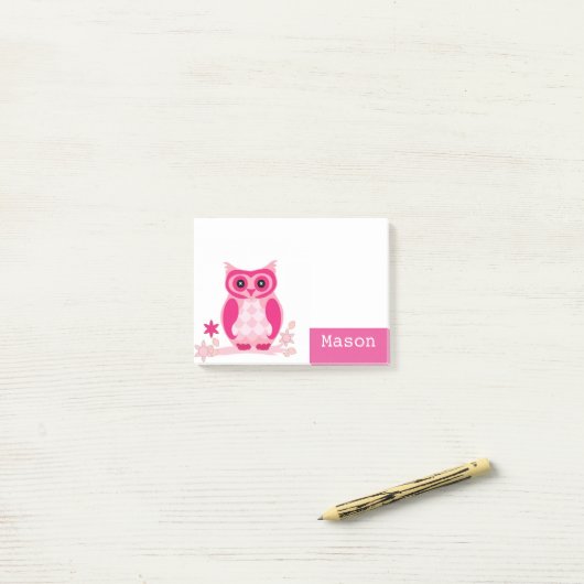 Persoonlijke Funny Pink Owl Post-it® Notes (Op bureau)