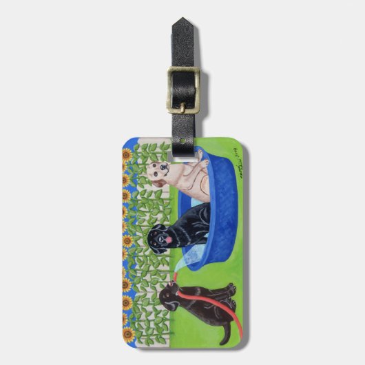 Persoonlijke Funny Pool Party Labradors Bagagelabel (Voorkant verticaal)
