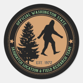 Persoonlijke Funny Sasquatch Locatie en Onderzoek Ronde Sticker