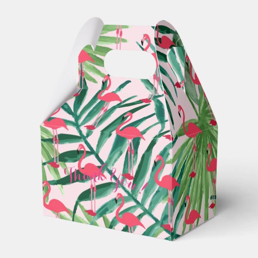 Persoonlijke Gable Boxes Tropisch blad Flamingo's Bedankdoosjes (Achterkant)