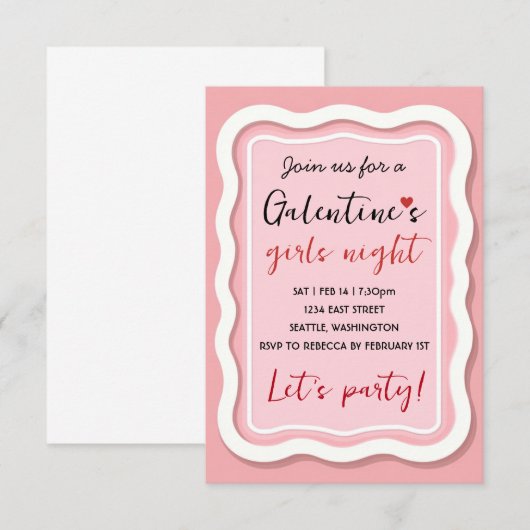 Persoonlijke Galentines Roze Feest Uitnodiging (Voorkant / Achterkant)