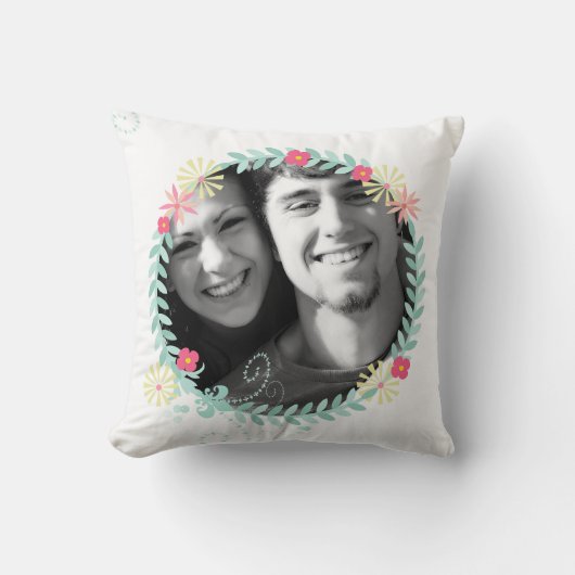 Persoonlijke Garland Floral Wedding Foto Kussen (Voorkant)