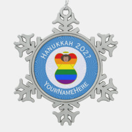 Persoonlijke Gay Pride Bruine Engel Hanukkah Vlag Tin Sneeuwvlok Ornament