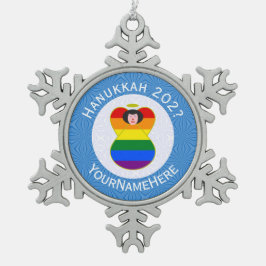Persoonlijke Gay Pride Engel Zwart Haar Hanukkah V Tin Sneeuwvlok Ornament