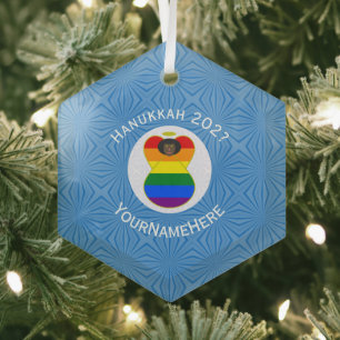 Persoonlijke Gay Pride Zwarte Engel Hanukkah Vlag Glas Ornament