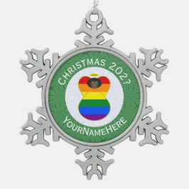 Persoonlijke Gay Pride Zwarte Engel Vlag Kerst Tin Sneeuwvlok Ornament