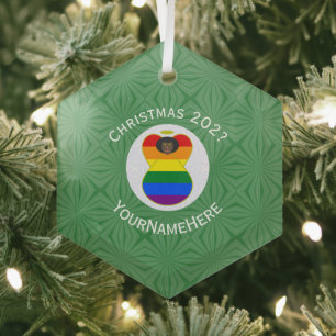 Persoonlijke Gay Pride Zwarte Engel Vlag Kerstmis Glas Ornament