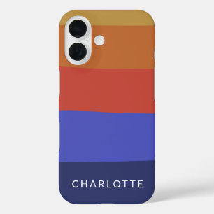 Persoonlijke Gebold Streepjes Warm Rood Blauw Naam iPhone 16 Hoesje