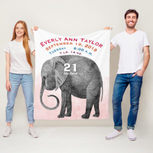 Persoonlijke geboorte-statistieken olifant meisje fleece deken