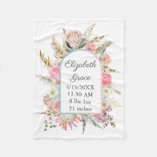 Persoonlijke Geboorte Statistieken Roze Bloem Boho Fleece Deken