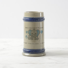 Persoonlijke Geboorte Stats Baby Olifant Blauw Gri Bierpul