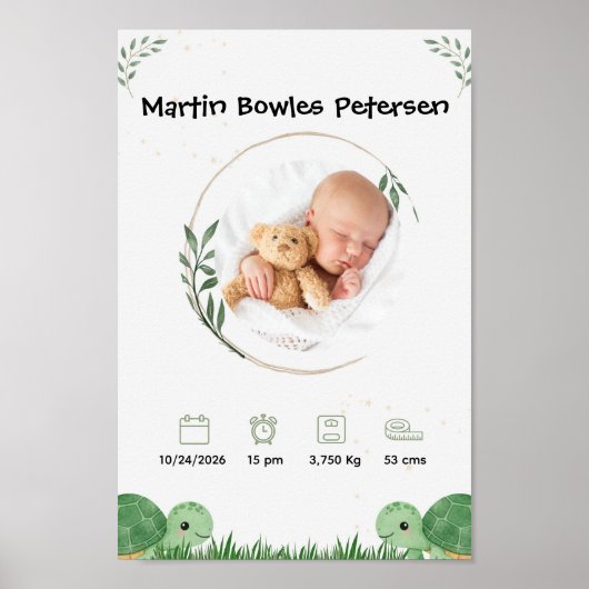 Persoonlijke geboorteaankondiging voor baby's poster (Voorkant)