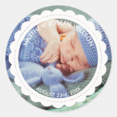 Persoonlijke Geboorteaankondigingsfoto Ronde Sticker (Voorkant)