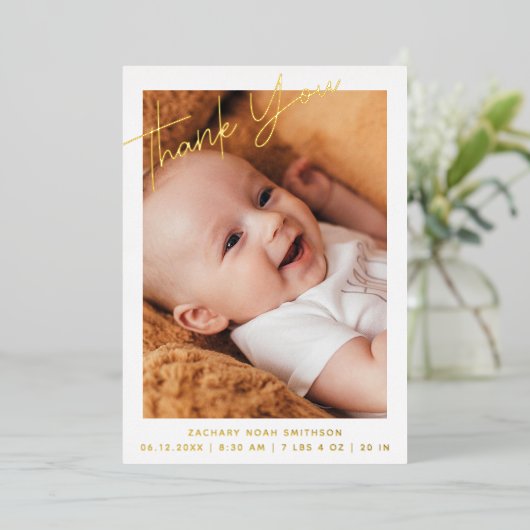 Persoonlijke Geboorteaankondigingskaart Bedank Folie Feestdagenkaart (Staand Voorkant)