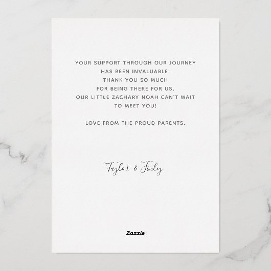 Persoonlijke Geboorteaankondigingskaart Bedank Folie Feestdagenkaart (Achterkant)