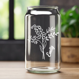 Persoonlijke geboortebloem mei Lelietje-van-dalen Blikvorm Glas