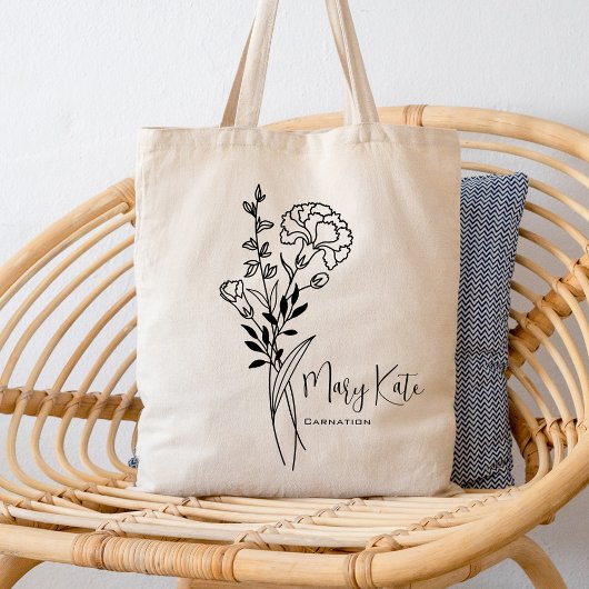 Persoonlijke geboortemaandbloem Januari Boho Tote Bag