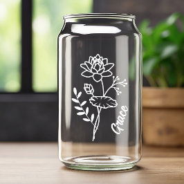 Persoonlijke geboortemaandbloem Waterlelie Juli WT Blikvorm Glas