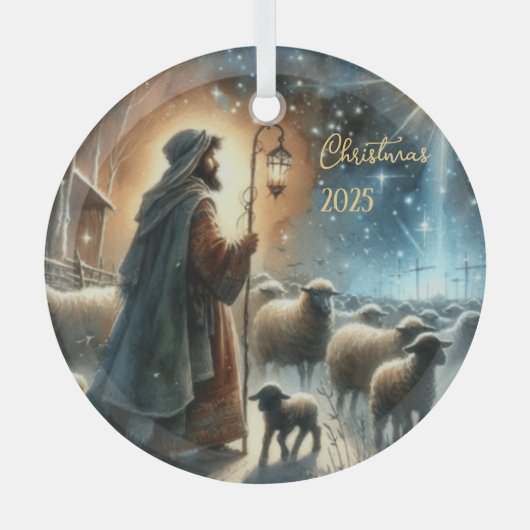 Persoonlijke geboortescène herder glas ornament (Voorkant)