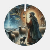 Persoonlijke geboortescène herder glas ornament (Achterkant)