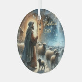 Persoonlijke geboortescène herder glas ornament (Voorkant links)
