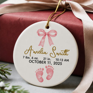 Persoonlijke geboortestatistieken baby naam kerst keramisch ornament