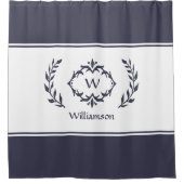 Persoonlijke Geborduurde Naam Initiaal Blauw Wit Douchegordijn (Voorkant)