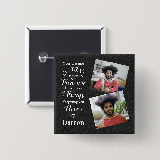 Persoonlijke gedenktijd Sympathie Foto Vierkante Button 5,1 Cm (Voorkant /achterkant)