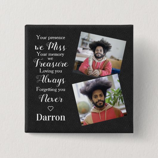 Persoonlijke gedenktijd Sympathie Foto Vierkante Button 5,1 Cm (Voorkant)