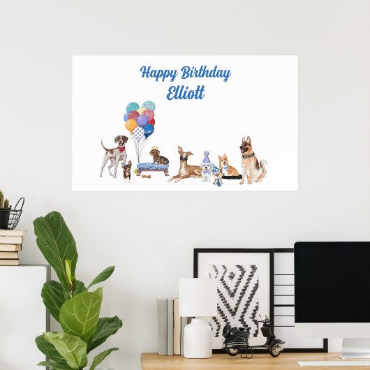 Persoonlijke Gefeliciteerd Verjaardag Hond Hondenr Poster (Thuiskantoor)