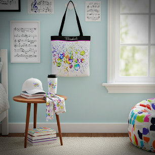 Persoonlijke gekleurde bellen en muziek boodschapp tote bag