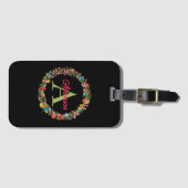 Persoonlijke gekleurde bloemenkrans met monogram bagagelabel (Voorkant (horizontaal))