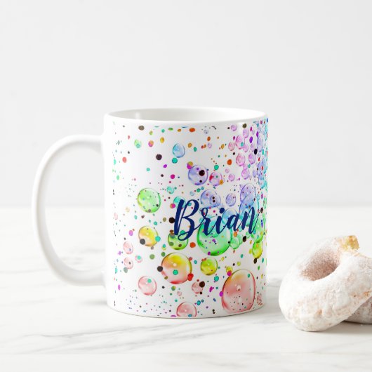 Persoonlijke gekleurde bubbels koffiemok (Met donut)