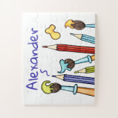 Persoonlijke gekleurde pennen en penselen legpuzzel (Verticaal)