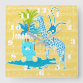 Persoonlijke Gele Blauwe Jungle Dieren Wandklok (Voorkant)