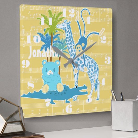 Persoonlijke Gele Blauwe Jungle Dieren Wandklok