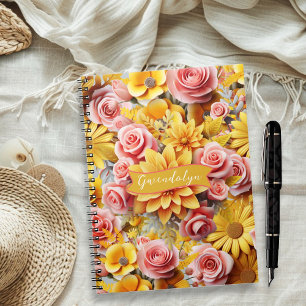 Persoonlijke gele bloemen spiraal gebonden notitieboek