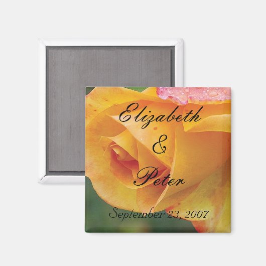 Persoonlijke gele blozende rozenbruiloft magneet (Voorkant / Achterkant)