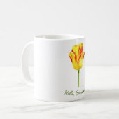 Persoonlijke gele en rode tulp koffiemok (Voorkant links)