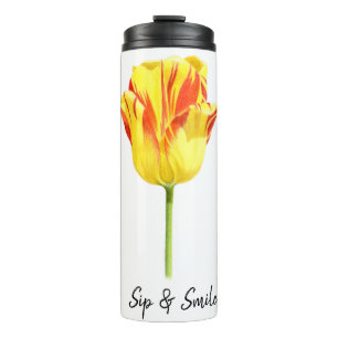 Persoonlijke gele en rode tulp thermosbeker