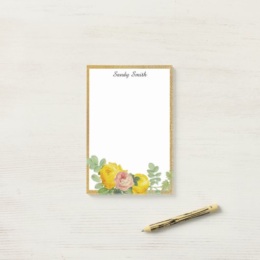 Persoonlijke Gele en Roze Rozen Bloemstuk Post-it® Notes (Op bureau)