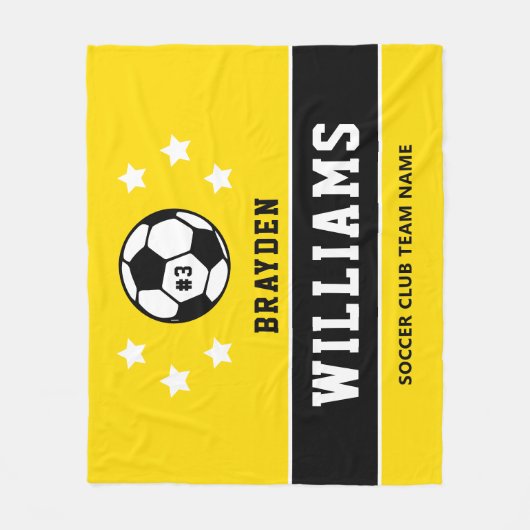 Persoonlijke gele en zwarte spelernaam fleece deken (Voorkant)