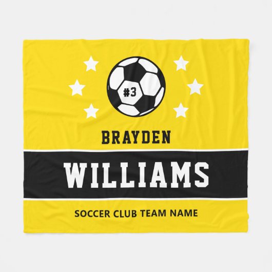 Persoonlijke gele en zwarte spelernaam fleece deken (Voorkant (Horizontaal))