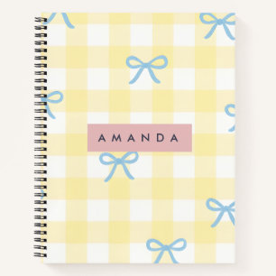 Persoonlijke Gele Gingham & Blauwe Strik Pastel Notitieboek