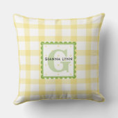 Persoonlijke Gele Gingham Monogram Kinderkamer Kussen (Achterkant)